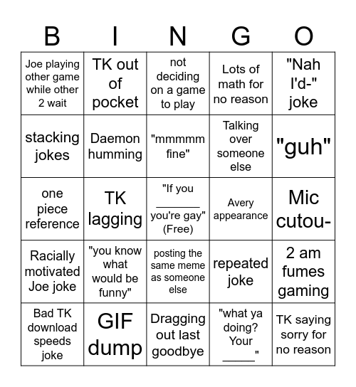 Groupchat Bingo Card