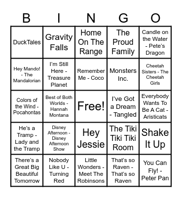 Disney Hits! Bingo Card