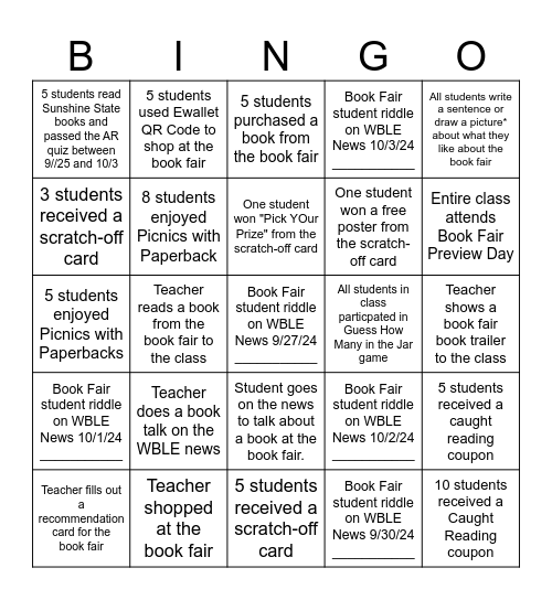 Book Fair Bingo Card