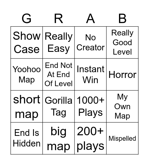 RedOnVr's Grab Bingo Board Bingo Card