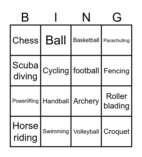 SPORTS Bingo Card