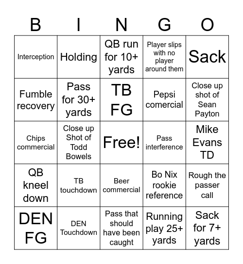 DEN vs TB Bingo Card