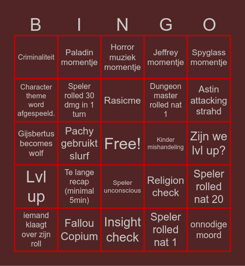 CoS batties bingo kaart Bingo Card