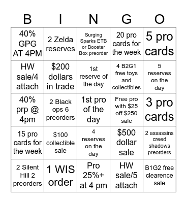 PRO WEEK V3 Bingo Card