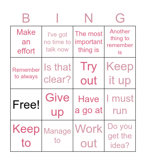 Phrases Review Bingo Card