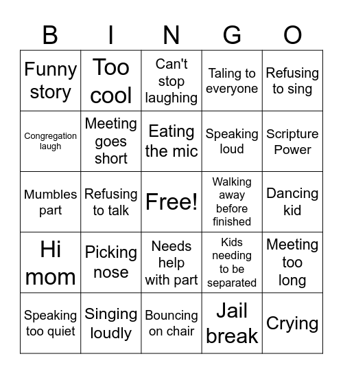 Primary Program Bingo Card