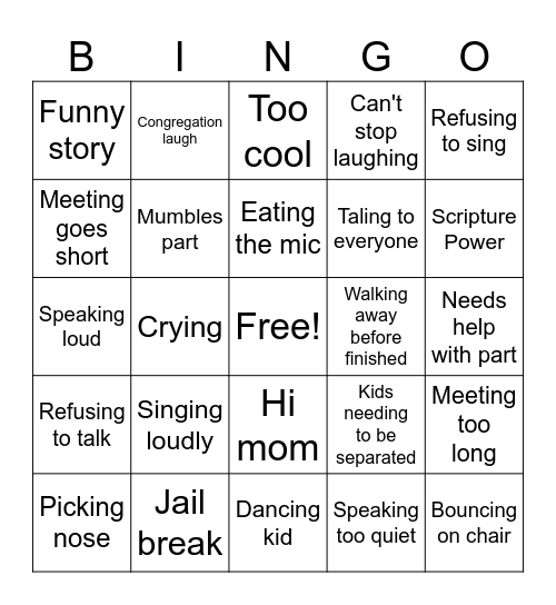 Primary Program Bingo Card