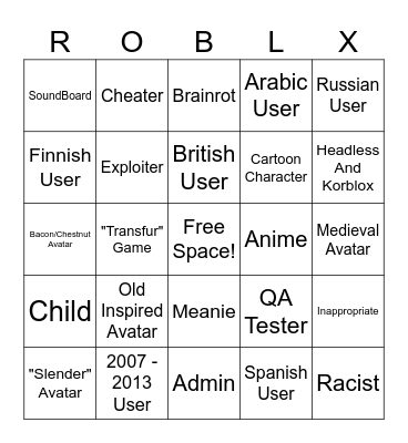 Roblox Bingo 2.1 Bingo Card