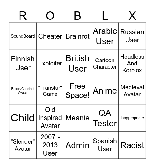 Roblox Bingo 2.1 Bingo Card