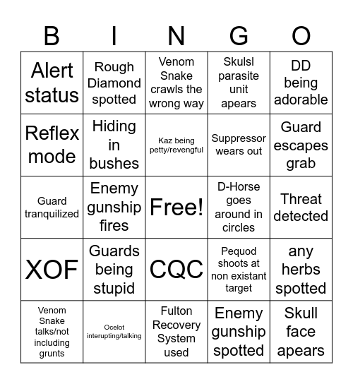 MGSV Bingo Card