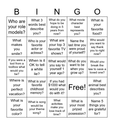 Social Bingo Card