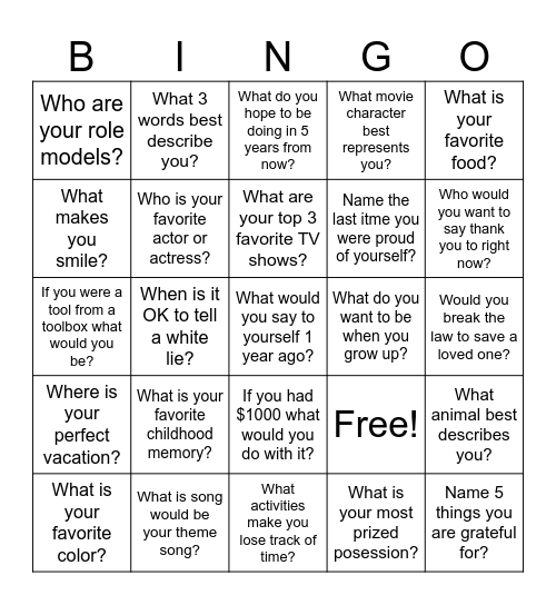 Social Bingo Card