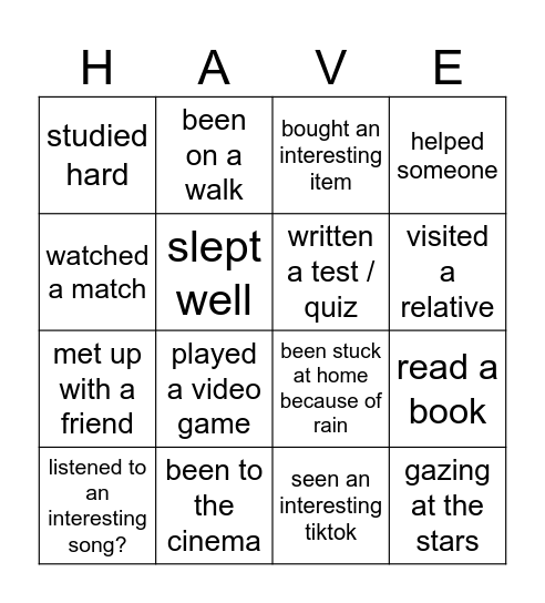 Have you... this month? Bingo Card