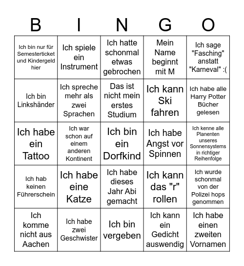 ERSTI KENNENLERN-BINGO Card