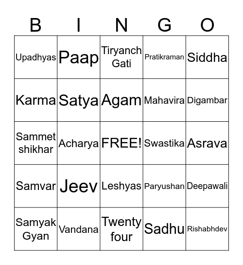 Jain bingo Card