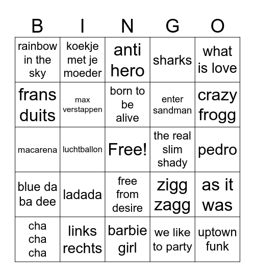 swingo!! Bingo Card