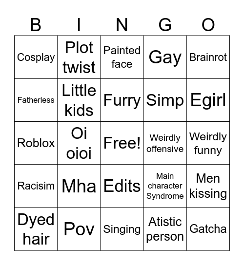 Cringe bingo Card