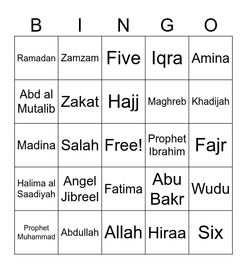 Islamic Bingo Card