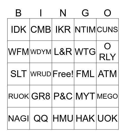 Lingo Bingo Card