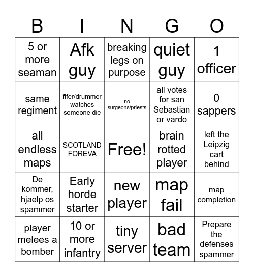 Guts and blackpowder Bingo Card