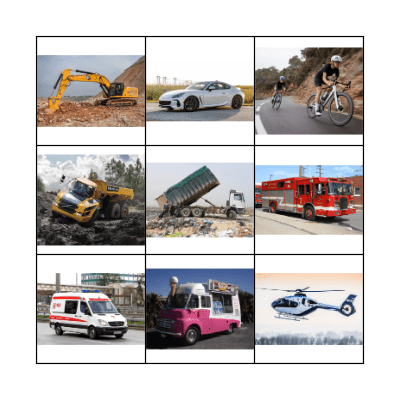 ABC Vehicles Bingo Card