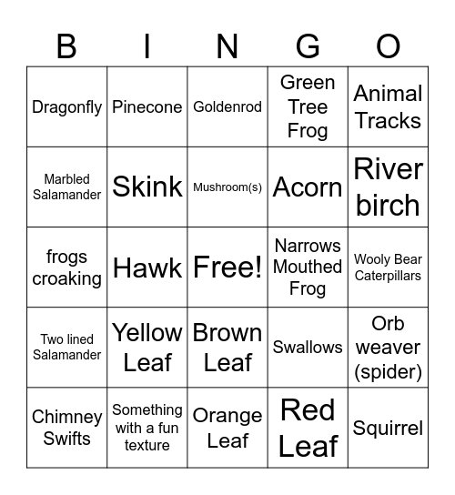 Autumn Equinox Scavenger Hunt Bingo Card