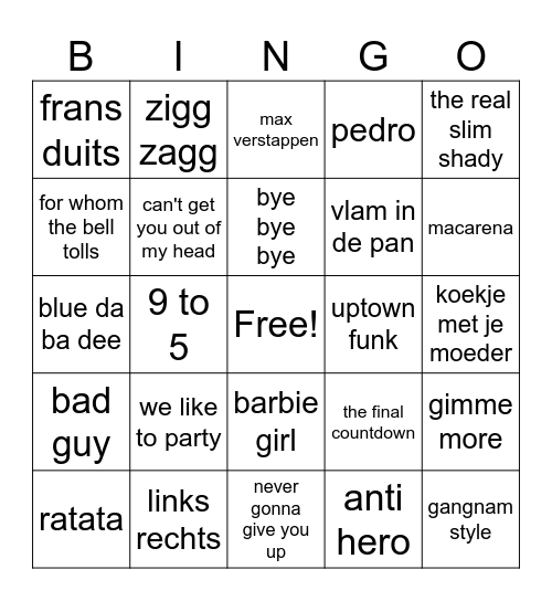 swingo!! Bingo Card