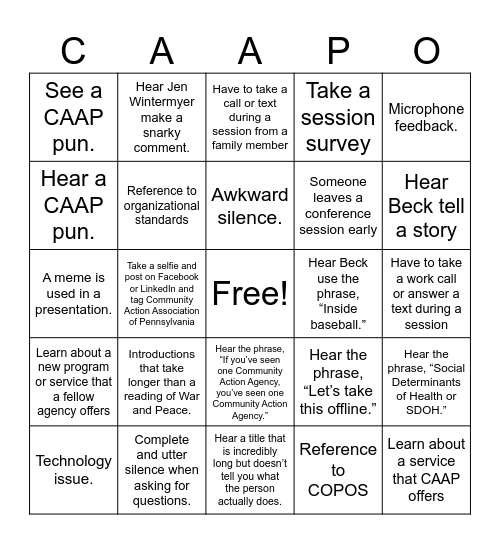 CAAP Conference 2024 Bingo - Snarky Edition Bingo Card