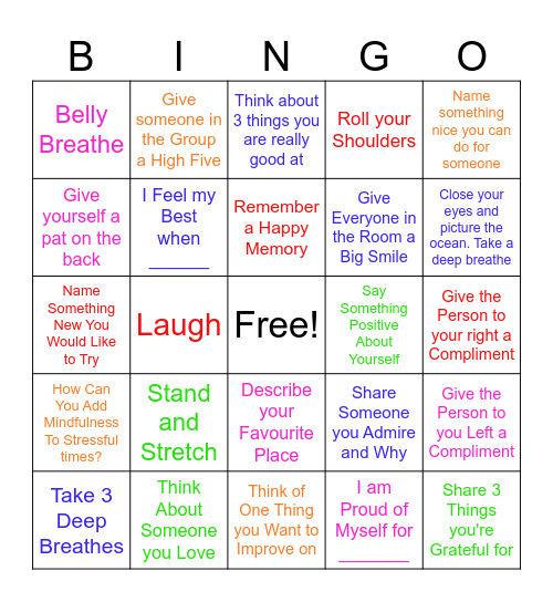 Mindfulness Bingo Card