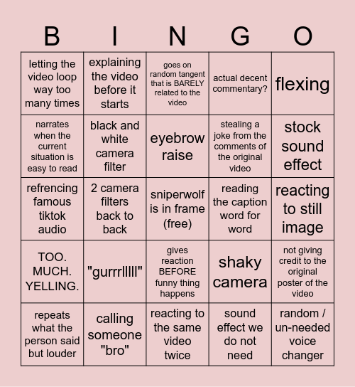 Ssniperwolf Bingo Card