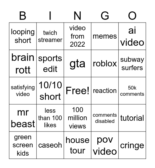 Untitled Bingo Card