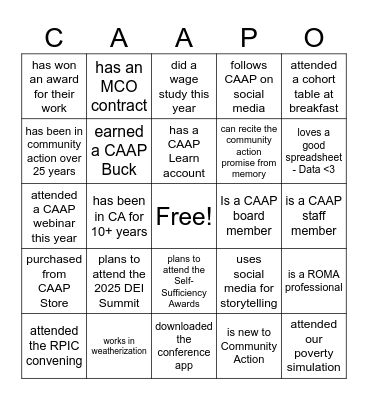 CAAP Conference 2024 Bingo - Networking Edition Bingo Card