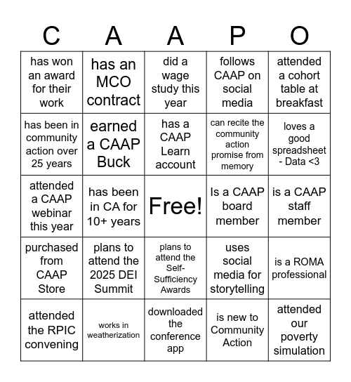 CAAP Conference 2024 Bingo - Networking Edition Bingo Card