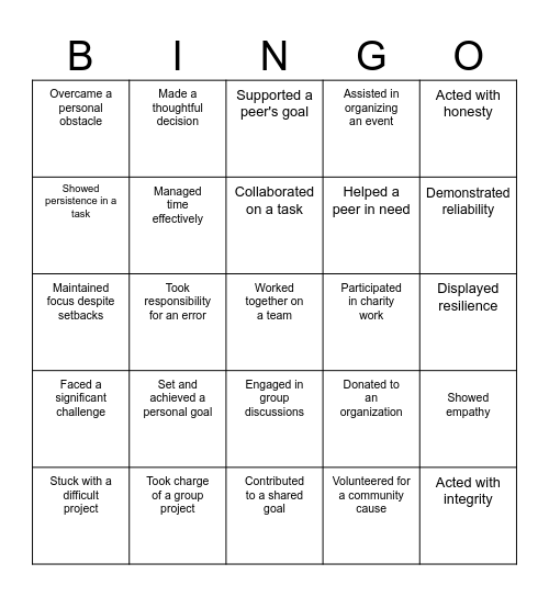 IAP Values BINGO Card