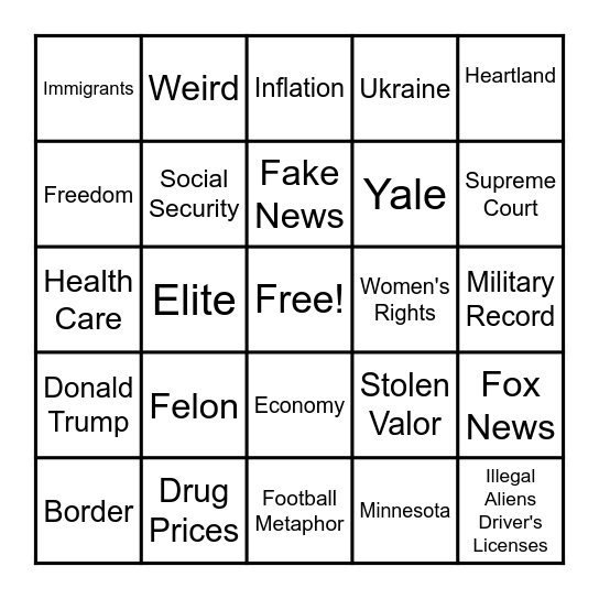 2024 V.P. DEBATE BINGO Card