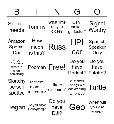 Hobbytown Customer Bingo Card