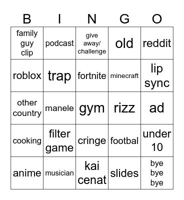 tiktok Bingo Card