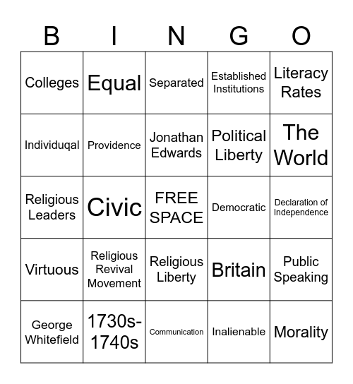 The Great Awakening Review Bingo Card