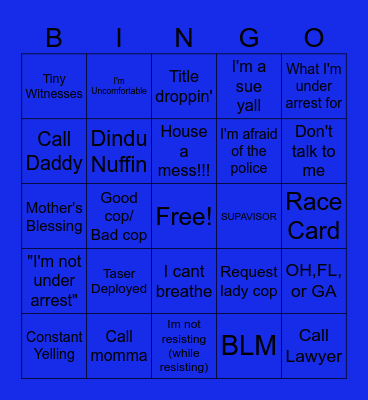 BodyCam Bingo Card