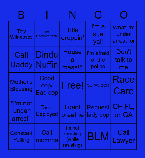 BodyCam Bingo Card