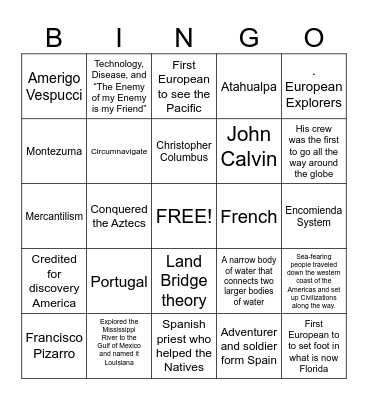Age of Exploration Bingo Card