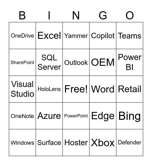 Microsoft Bingo Card