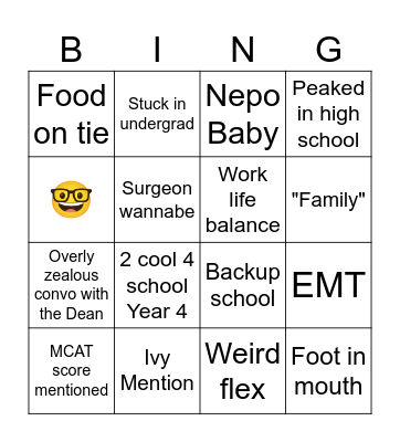 Med School Mixer Bingo Card