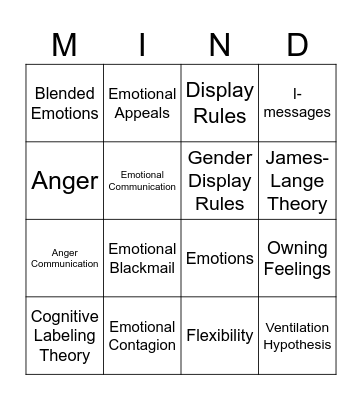 Emotional Messages BINGO Card