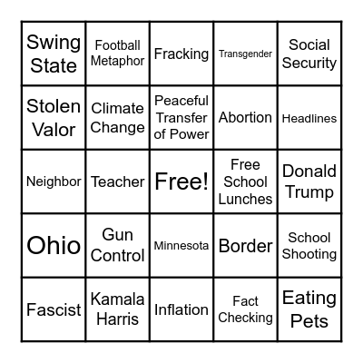 2024 V.P. DEBATE BINGO Card