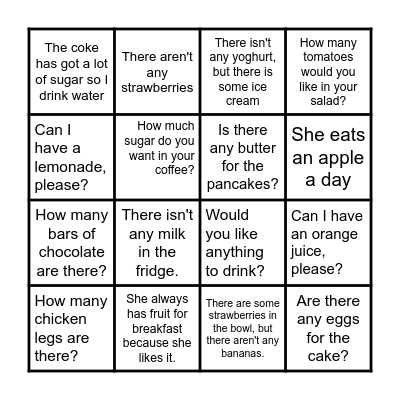 Bingo with food :9 Bingo Card