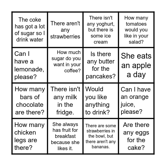 Bingo with food :9 Bingo Card