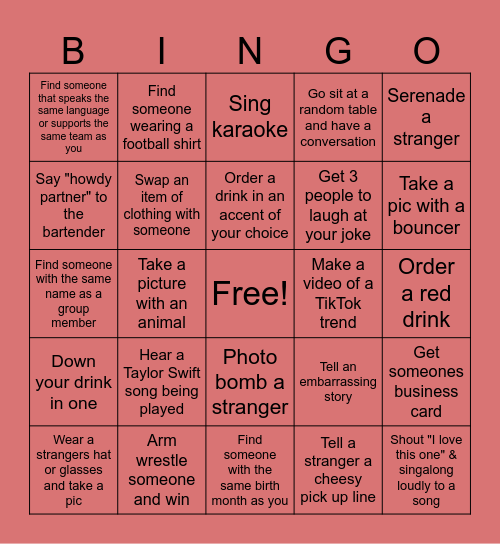 A Cappella Bingo Card