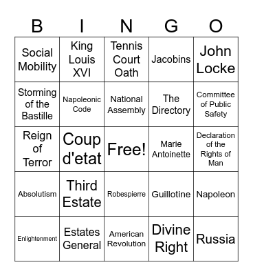 French Revolution Review Bingo Card