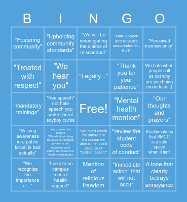 SMCC Response Bingo Card